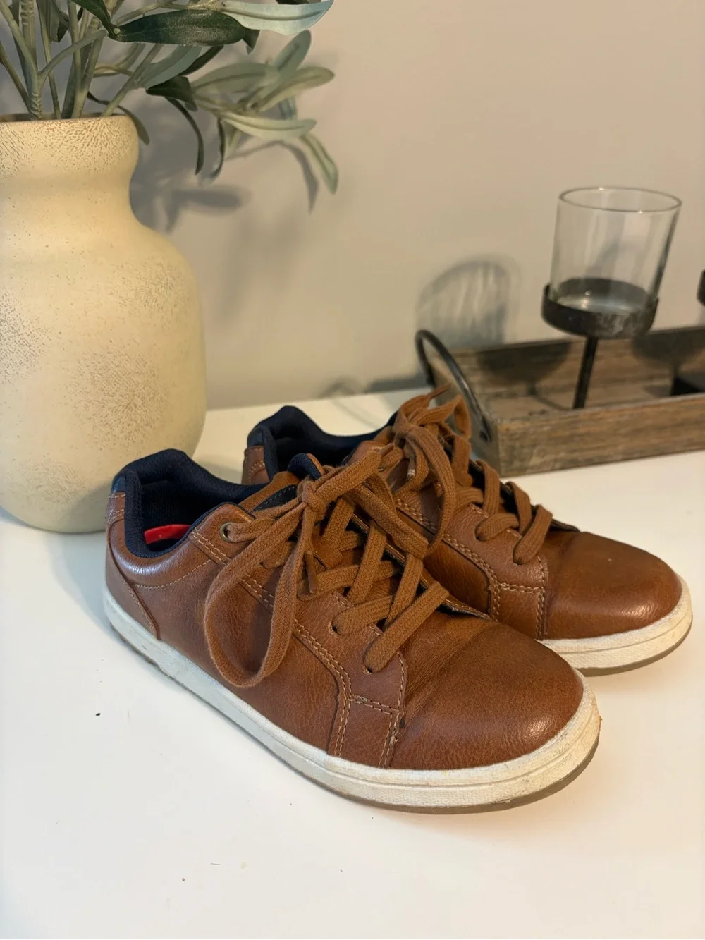 Kids Casual Brown Leather Sneakers